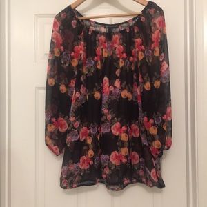 18W Long sleeve sheer floral top